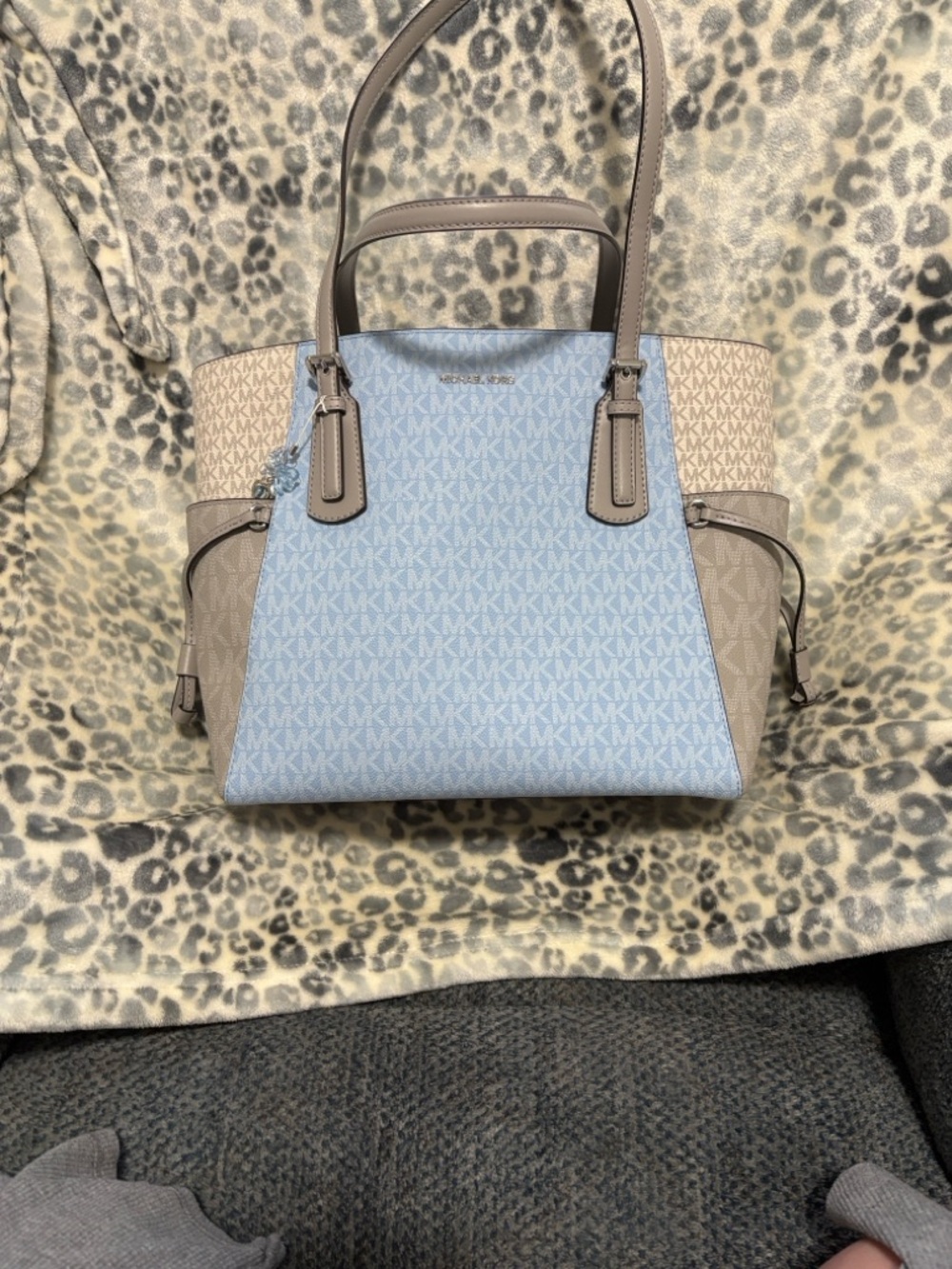 Michael Kors Light Blue and Taupe Signature Tote